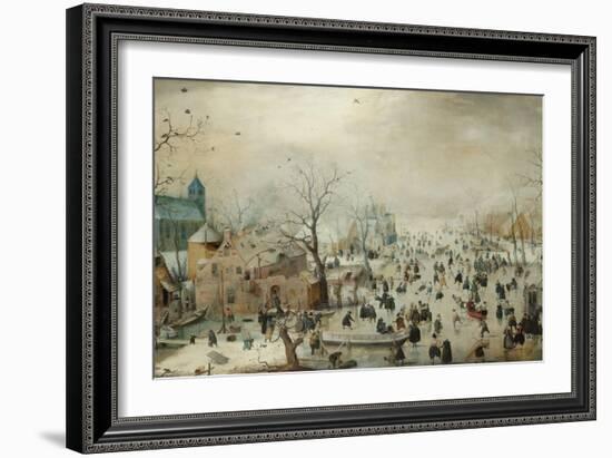 Winter Landscape with Skaters. C.1608-Hendrik Avercamp-Framed Giclee Print