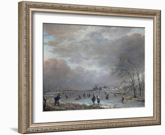 Winter Landscape with Skaters on a Frozen River-Aert van der Neer-Framed Giclee Print