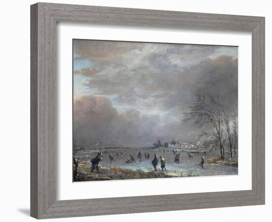 Winter Landscape with Skaters on a Frozen River-Aert van der Neer-Framed Giclee Print