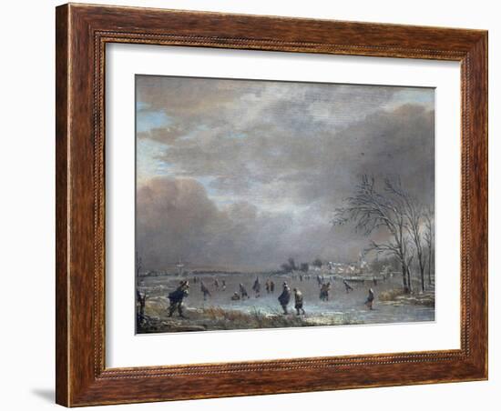 Winter Landscape with Skaters on a Frozen River-Aert van der Neer-Framed Giclee Print