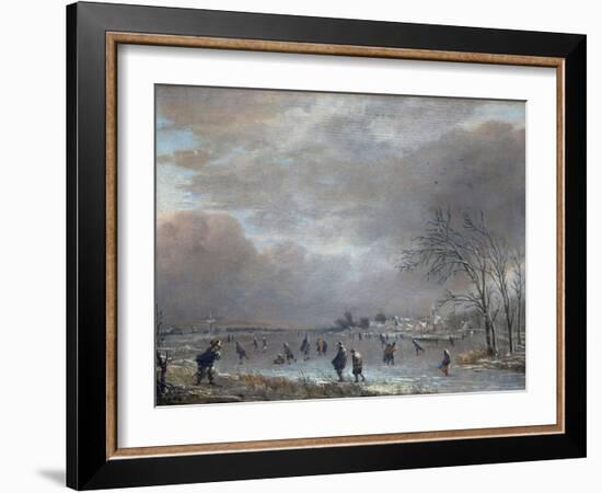 Winter Landscape with Skaters on a Frozen River-Aert van der Neer-Framed Giclee Print