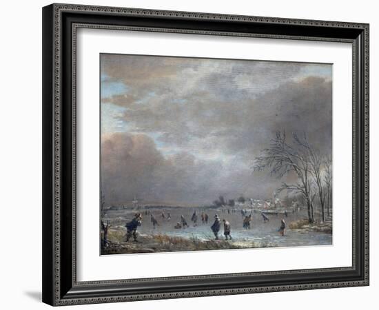 Winter Landscape with Skaters on a Frozen River-Aert van der Neer-Framed Giclee Print