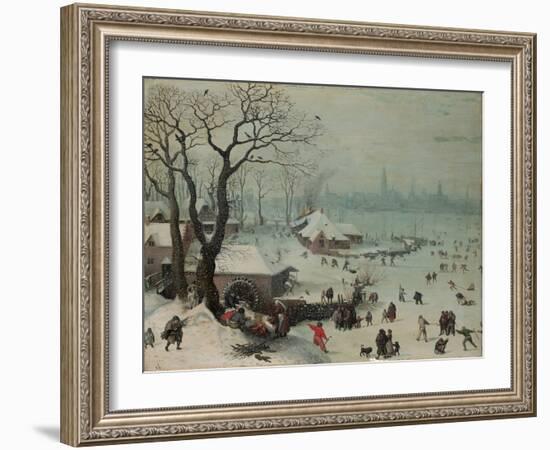 Winter Landscape with Snowfall near Antwerp, 1575 (Mixed Media on Oak)-Lucas van Valckenborch-Framed Giclee Print