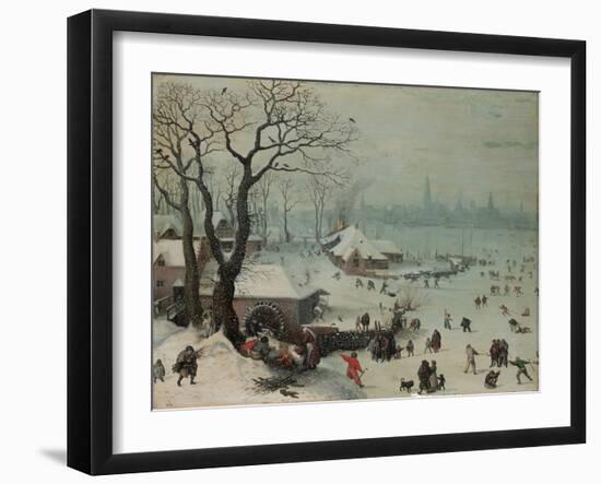 Winter Landscape with Snowfall near Antwerp, 1575 (Mixed Media on Oak)-Lucas van Valckenborch-Framed Giclee Print