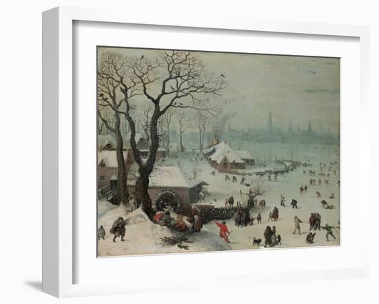 Winter Landscape with Snowfall near Antwerp, 1575 (Mixed Media on Oak)-Lucas van Valckenborch-Framed Giclee Print