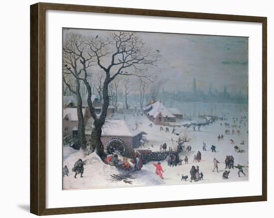 Winter Landscape with Snowfall Near Antwerp-Lucas van Valckenborch-Framed Giclee Print