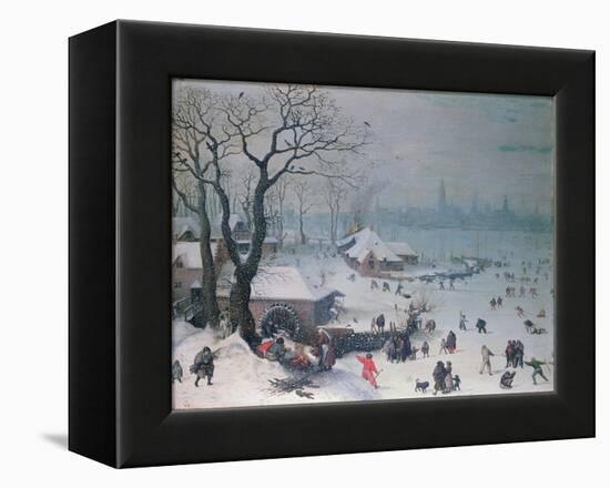 Winter Landscape with Snowfall Near Antwerp-Lucas van Valckenborch-Framed Premier Image Canvas