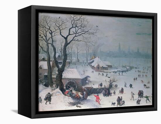 Winter Landscape with Snowfall Near Antwerp-Lucas van Valckenborch-Framed Premier Image Canvas