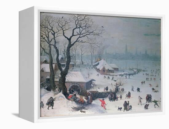 Winter Landscape with Snowfall Near Antwerp-Lucas van Valckenborch-Framed Premier Image Canvas