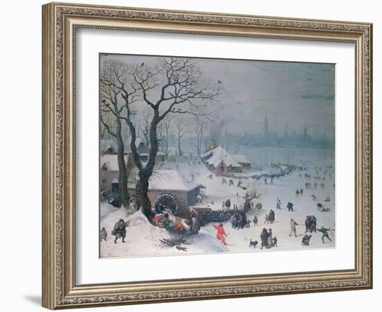 Winter Landscape with Snowfall Near Antwerp-Lucas van Valckenborch-Framed Giclee Print