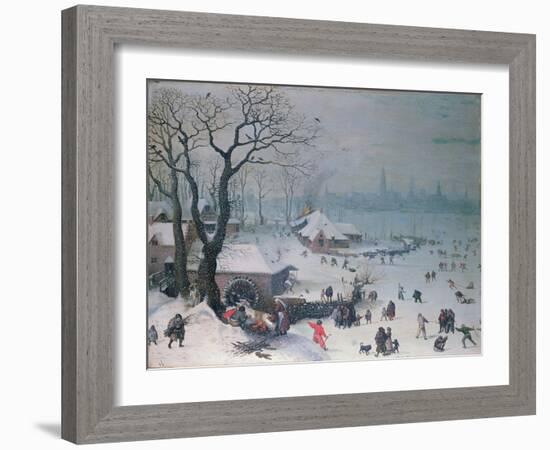 Winter Landscape with Snowfall Near Antwerp-Lucas van Valckenborch-Framed Giclee Print