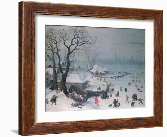 Winter Landscape with Snowfall Near Antwerp-Lucas van Valckenborch-Framed Giclee Print