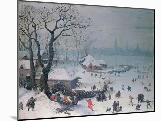 Winter Landscape with Snowfall Near Antwerp-Lucas van Valckenborch-Mounted Giclee Print