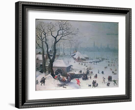 Winter Landscape with Snowfall Near Antwerp-Lucas van Valckenborch-Framed Giclee Print