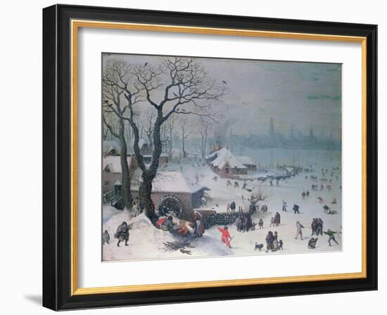 Winter Landscape with Snowfall Near Antwerp-Lucas van Valckenborch-Framed Giclee Print