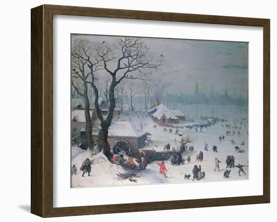 Winter Landscape with Snowfall Near Antwerp-Lucas van Valckenborch-Framed Premium Giclee Print