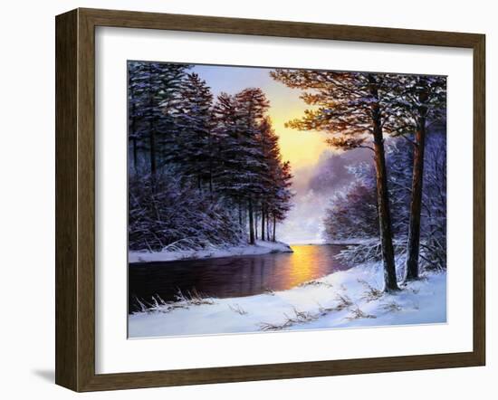 Winter Landscape with the River.Original Oil Painting.-S-BELOV-Framed Art Print