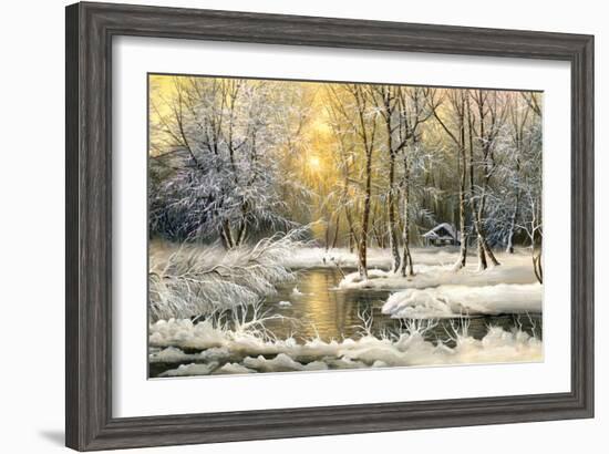 Winter Landscape With The Wood River-balaikin2009-Framed Art Print