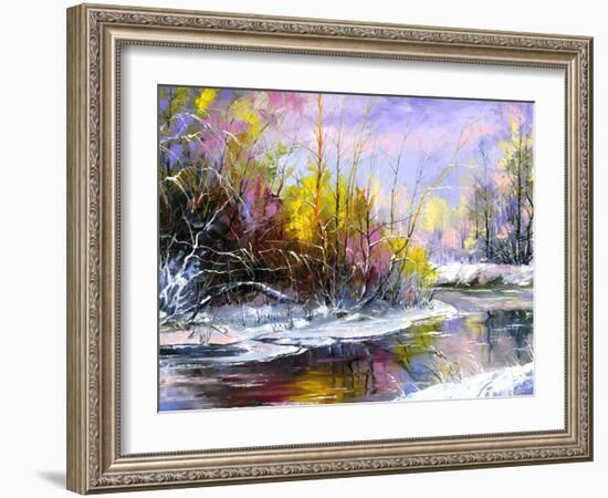 Winter Landscape With The Wood River-balaikin2009-Framed Art Print