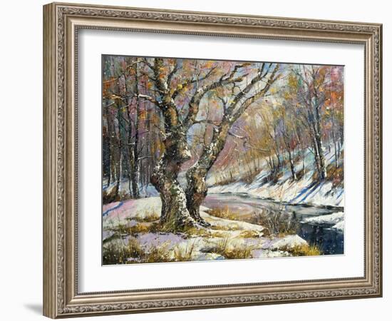 Winter Landscape With Wood And The River-balaikin2009-Framed Art Print