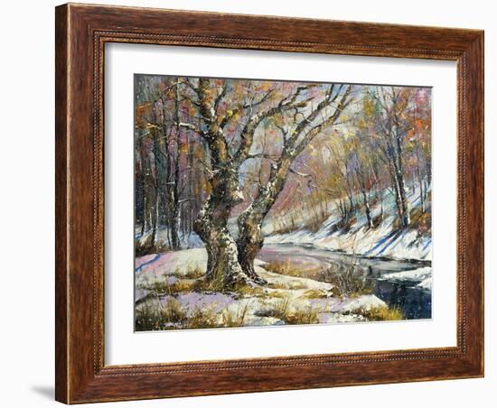 Winter Landscape With Wood And The River-balaikin2009-Framed Art Print