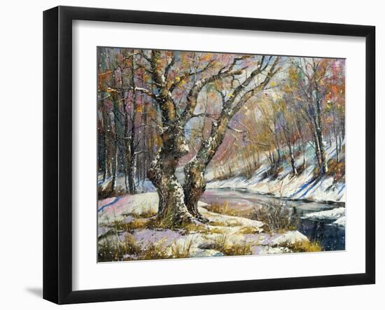 Winter Landscape With Wood And The River-balaikin2009-Framed Art Print