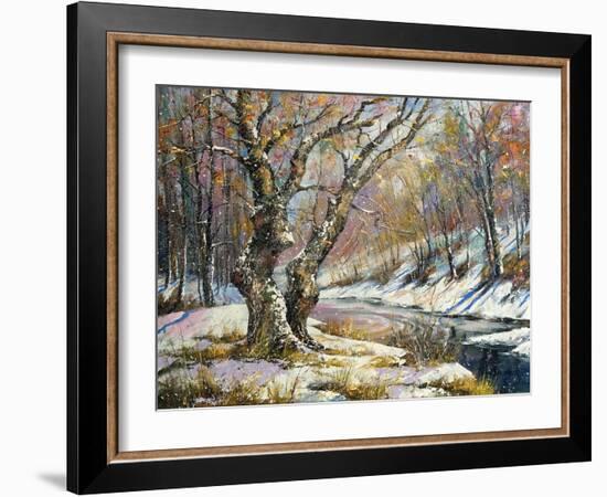 Winter Landscape With Wood And The River-balaikin2009-Framed Art Print