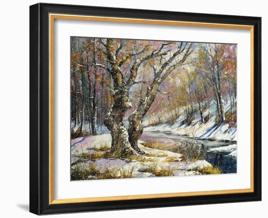 Winter Landscape With Wood And The River-balaikin2009-Framed Art Print