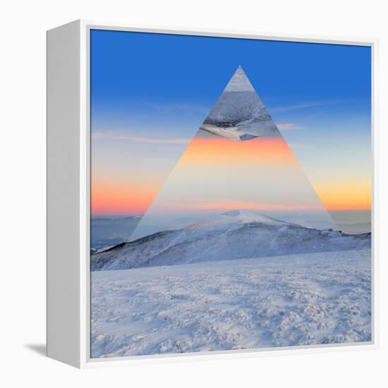 Winter Mountain Landscape at Sunset. Geometric Reflections Effect-Volodymyr Burdiak-Framed Stretched Canvas