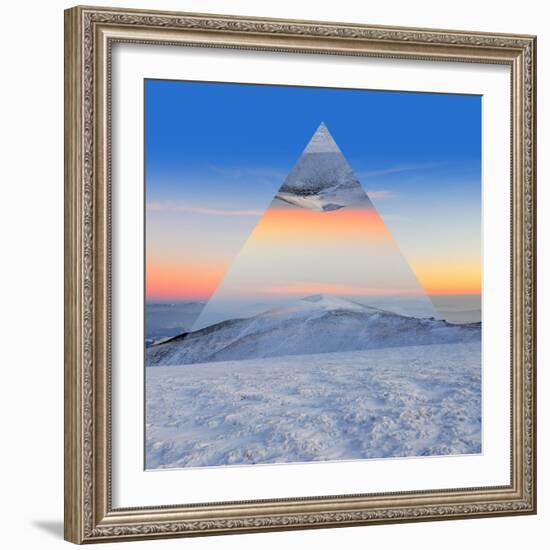 Winter Mountain Landscape at Sunset. Geometric Reflections Effect-Volodymyr Burdiak-Framed Photographic Print