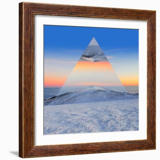 Winter Mountain Landscape at Sunset. Geometric Reflections Effect-Volodymyr Burdiak-Framed Photographic Print