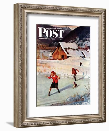 "Winter on the Farm" Saturday Evening Post Cover, December 30, 1950-John Clymer-Framed Giclee Print