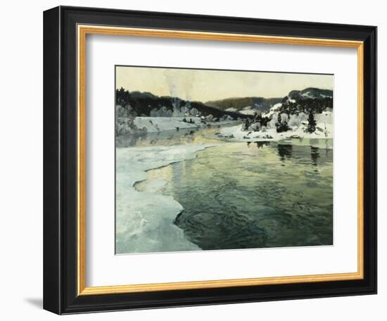 Winter on the Mesna River Near Lillehammer, C. 1905-06-Fritz Thaulow-Framed Giclee Print
