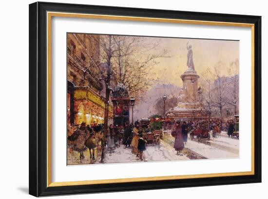 Winter Paris Street Scene-Eugene Galien-Laloue-Framed Giclee Print