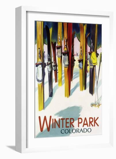 Winter Park, Colorado - Colorful Skis-Lantern Press-Framed Premium Giclee Print