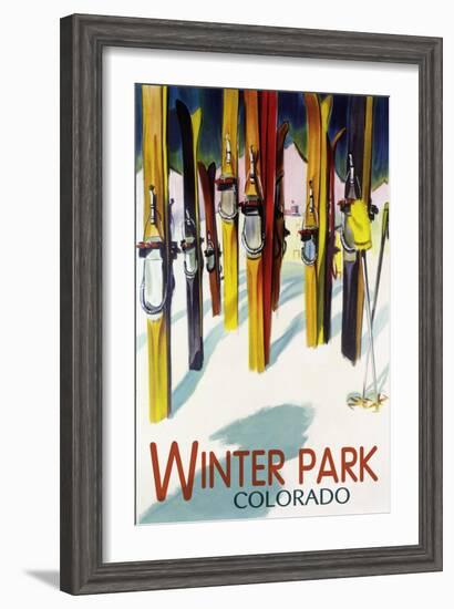 Winter Park, Colorado - Colorful Skis-Lantern Press-Framed Art Print