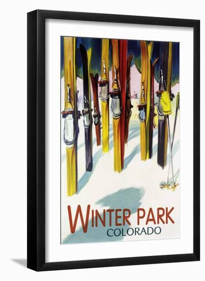 Winter Park, Colorado - Colorful Skis-Lantern Press-Framed Art Print