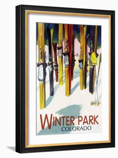 Winter Park, Colorado - Colorful Skis-Lantern Press-Framed Art Print