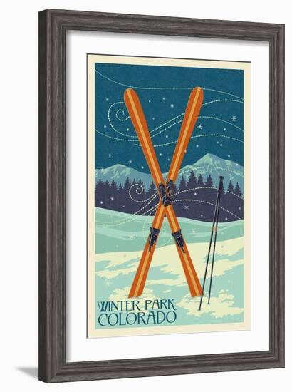 Winter Park, Colorado - Crossed Skis-Lantern Press-Framed Art Print