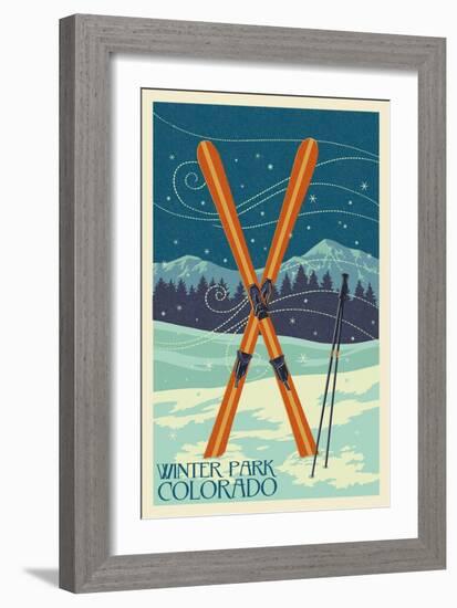 Winter Park, Colorado - Crossed Skis-Lantern Press-Framed Art Print