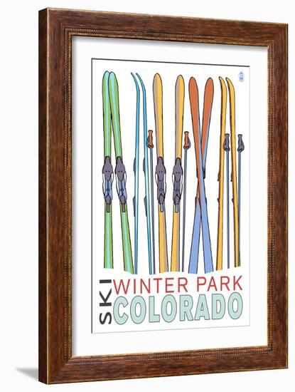 Winter Park, Colorado - Skis in Snow-Lantern Press-Framed Art Print