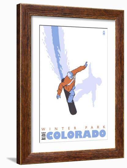 Winter Park, Colorado, Snowboard Stylized-Lantern Press-Framed Premium Giclee Print