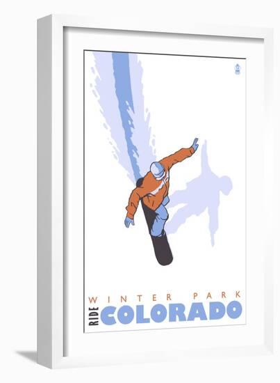 Winter Park, Colorado, Snowboard Stylized-Lantern Press-Framed Premium Giclee Print