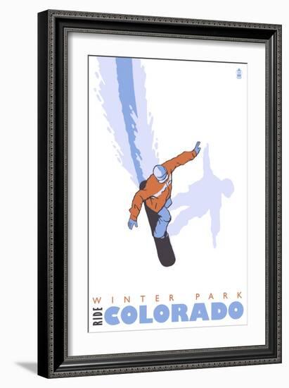 Winter Park, Colorado, Snowboard Stylized-Lantern Press-Framed Art Print