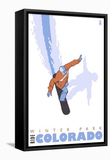 Winter Park, Colorado, Snowboard Stylized-Lantern Press-Framed Stretched Canvas