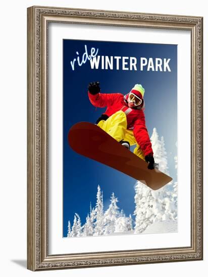 Winter Park, Colorado - Snowboarder-Lantern Press-Framed Art Print