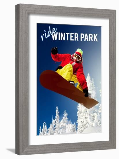 Winter Park, Colorado - Snowboarder-Lantern Press-Framed Art Print