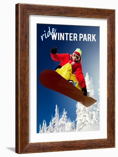 Winter Park, Colorado - Snowboarder-Lantern Press-Framed Art Print