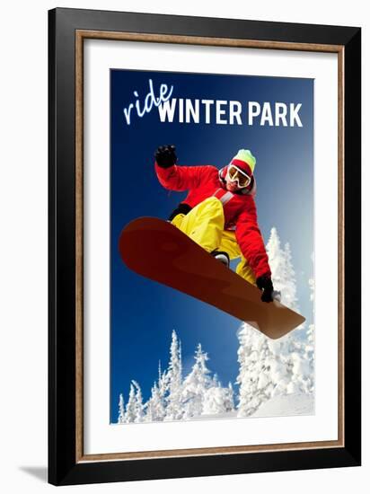 Winter Park, Colorado - Snowboarder-Lantern Press-Framed Art Print