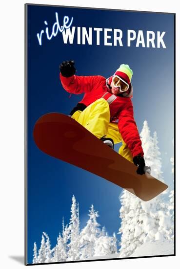 Winter Park, Colorado - Snowboarder-Lantern Press-Mounted Art Print